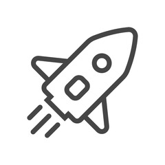 Space rocket icon. Launch and speed symbol. Outline Vector illustration isolated on white background.