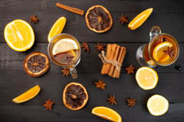 mulled wine with spices and orange