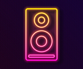 Glowing neon line Stereo speaker icon isolated on black background. Sound system speakers. Music icon. Musical column speaker bass equipment. Vector.