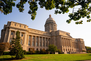 Cultivated flowers beautify the grounds around the state capital of Kentucky at Frankfort