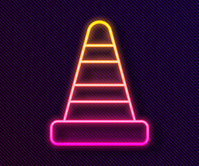 Glowing neon line Traffic cone icon isolated on black background. Vector.