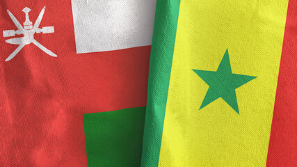 Senegal and Oman two flags textile cloth 3D rendering