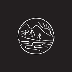 Nature landscape with line art design