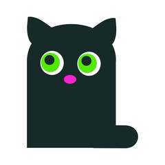 Black cat, with green eyes, icon. Illustration.