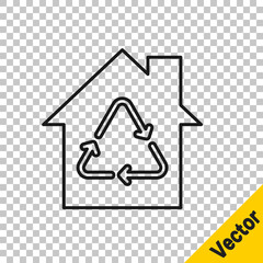 Black line Eco House with recycling symbol icon isolated on transparent background. Ecology home with recycle arrows. Vector.