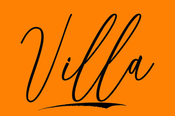 Villa Calligraphy Black Color Text On Yellow Background