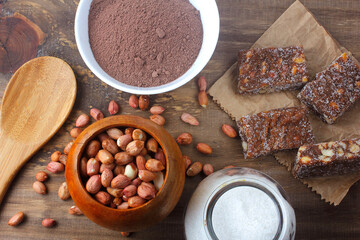 pe de moleque with chocolate is a typical Brazilian sweet made from a mixture of roasted peanuts and rapadura