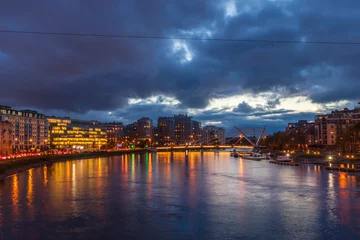 Foto op Plexiglas city bridge landscape and office buildings architecture skyline cloeds night © evgris