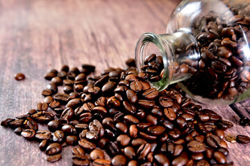 Coffee beans in a glass bottle