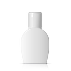 Cool Realistic Flat White plastic bottle. Cosmetic package collection for cream, soups, foams, shampoo. Vector Illustration