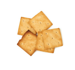 baked square crispy cracker cookies isolated on white background