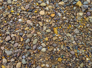 colorful stones on the banks of a mountain river