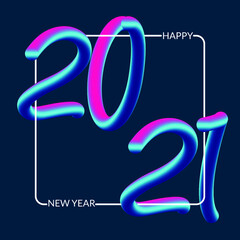 Happy new year 2021 3d design with gradient color .
