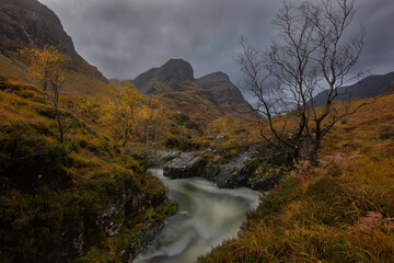 River coe, Glencoe, highlands, scotland in Autumn.