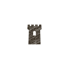black and white simple vector flat art linear freehand drawn sign of castle tower 
