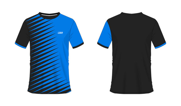 T-shirt blue and black soccer or football template for team club on white background. Jersey sport, vector illustration eps 10.
