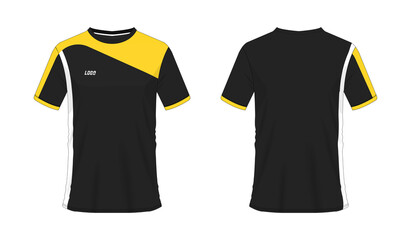 T-shirt yellow and black soccer or football template for team club on white background. Vector illustration eps 10.