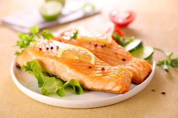 grilled salmon fillet and lemon