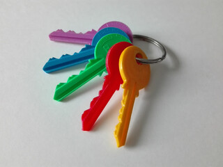 Keychain with five differently colored keys