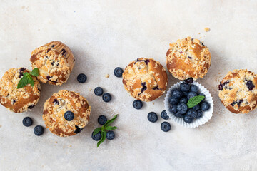 Blueberry muffins with fresh berries 