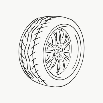 recommend clip art: Car wheel vector sketch icon isolated on background. Hand drawn car wheel, vector sketch illustration