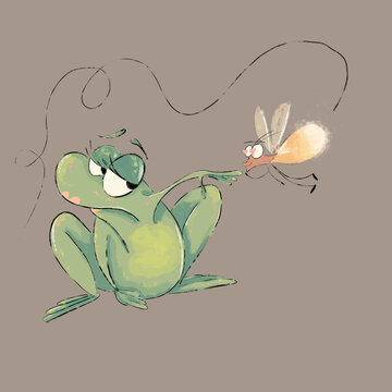 Happy Valentine's Day. Firefly and frog. digital drawing Drawing in format JPG 4000X4000PX, 400dpi.	
