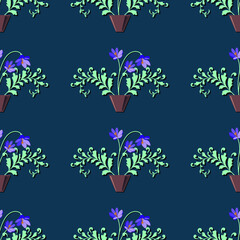 Fototapeta na wymiar Seamless Floral Pattern with decorative branches and flowers for Design Wallpaper, Fashion Print, Trendy Decor, Home Textile, Retro Decor. Vector Illustration.