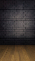 Fashion brick wall studio backdrop with wooden planks floor in a portrait mode to use as a backdrop...