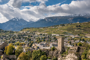 Fototapeta na wymiar view from Château de Tourbillon over Sion, Valais