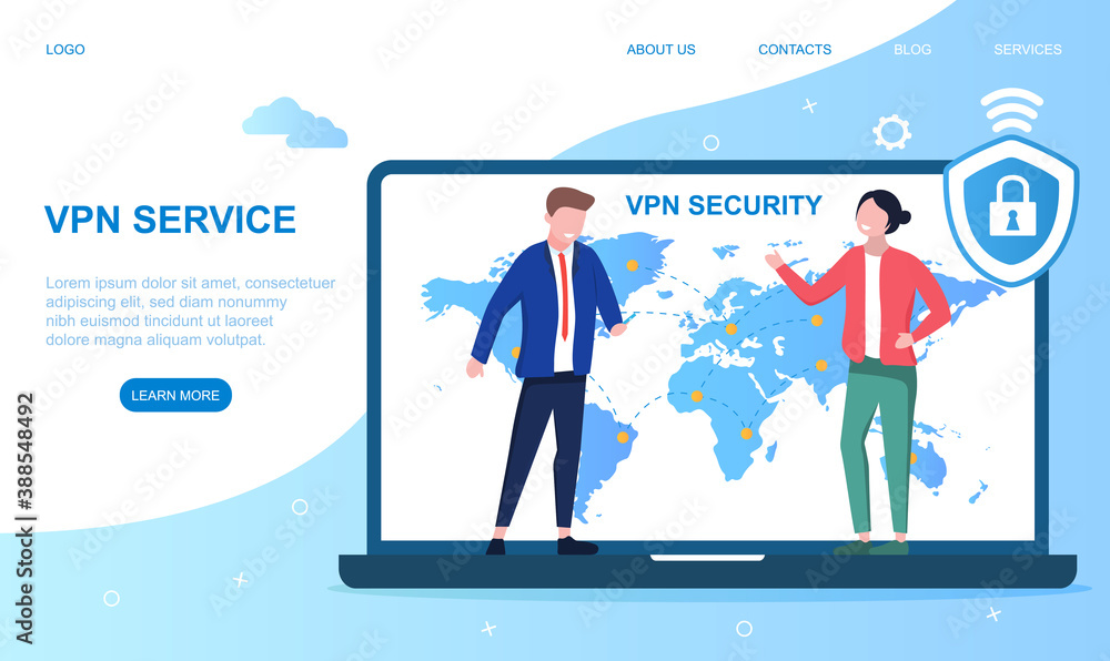 Poster vpn service concept. vpn security software. virtual private network. secure internet connection and 