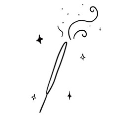 Hand drawn vector isolated incense stick icon. Black outline illustration of incense stick. Witchcraft aesthetic tools. Bohemian concept.