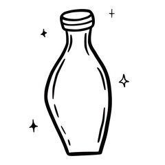 Hand drawn vector isolated potion icon. Black outline illustration of potion bottle. Witchcraft aesthetic tools.