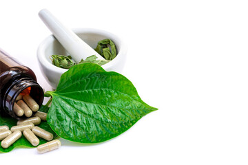 mortar and pestle with betel herbs medicine