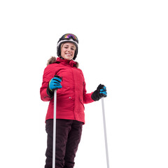 Beautiful skier isolated on a white background.