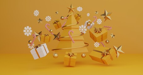 3d render image of christmas tree and gift box design for christmas holiday decorate
