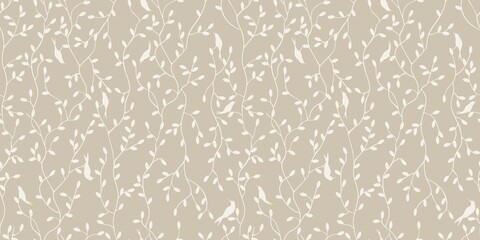 Herbs birds graphic seamless pattern