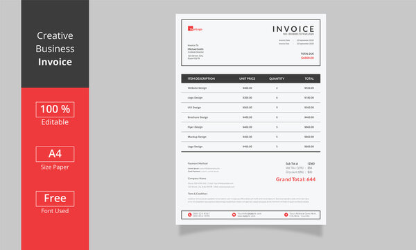Invoice design template.Invoice minimal design. Bill form business invoice. Business Invoice.money bills.price invoices