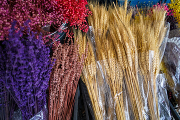 dried colorful spike and flower bouquets
