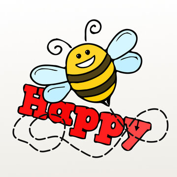 a bee and the word happy