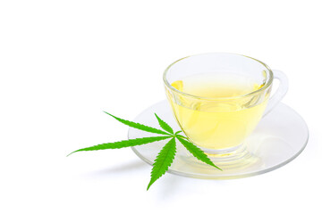 Cannabis tea on white.