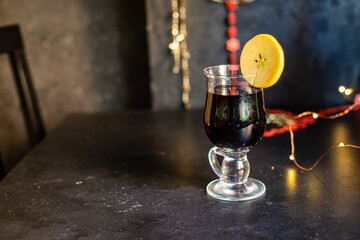 mulled wine or red wine christmas background festive table setting holidays party new year meal top view copy space for text food background rustic