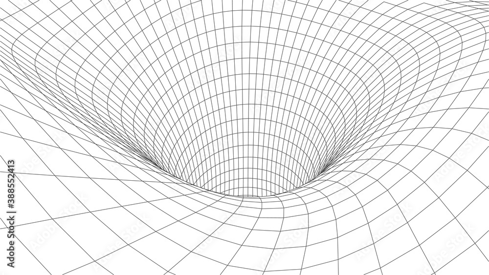 Poster technology wireframe tunnel on white background. futuristic 3d vector grid.