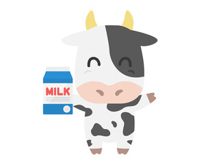 牛乳パックを持った牛のキャラクターのイラスト