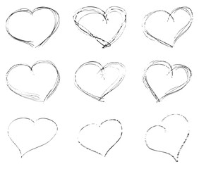 Set of different hand-drawn hearts for design