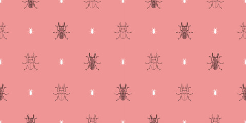 Stag-beetle bug graphic seamless pattern