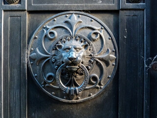 antique old steel lion door knocker