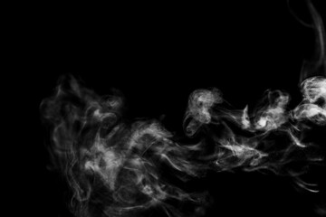 hite natural steam smoke effect on solid black background with abstract blur motion wave swirl use for overlay in vapor cigarette, hot boil food and water