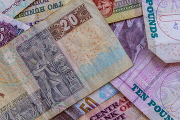 Heap of the different egyptian banknotes for background