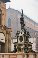 Obraz premium Neptune fountain and cathedral square in Bologna