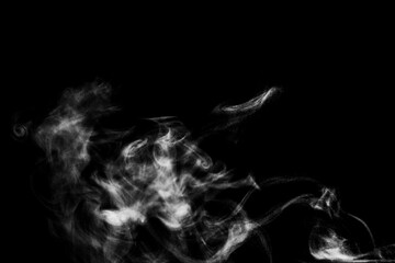 hite natural steam smoke effect on solid black background with abstract blur motion wave swirl use for overlay in vapor cigarette, hot boil food and water